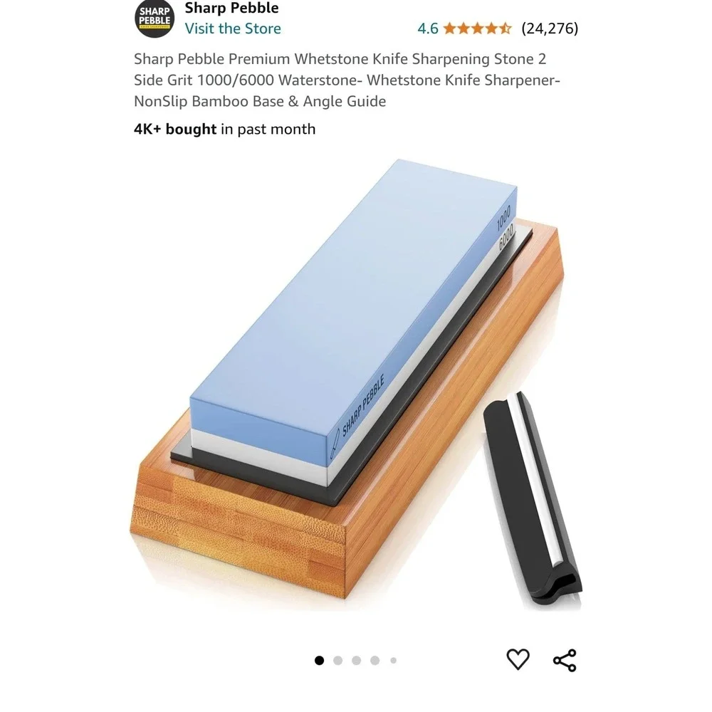 Sharp Pebble Whetstone Knife Sharpener Blue NIB 1000/6000 Dual Grit Bamboo Base